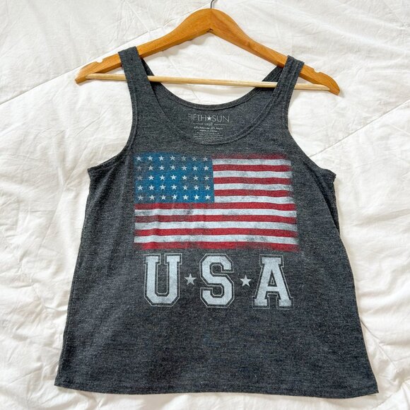 Fifth Sun USA Flag America Graphic Tank Top Gray Women’s Size Small - Picture 1 of 4